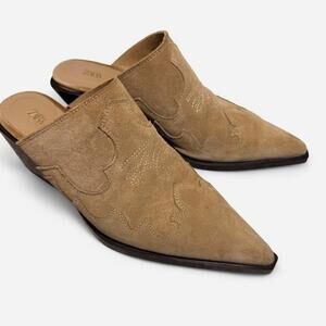 Zara Tan Suede Western Mules